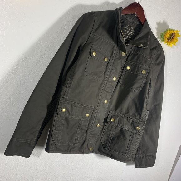 J. Crew Resin Coated Twill Field Olive Green Jacket XS Women’s - Picture 3 of 15